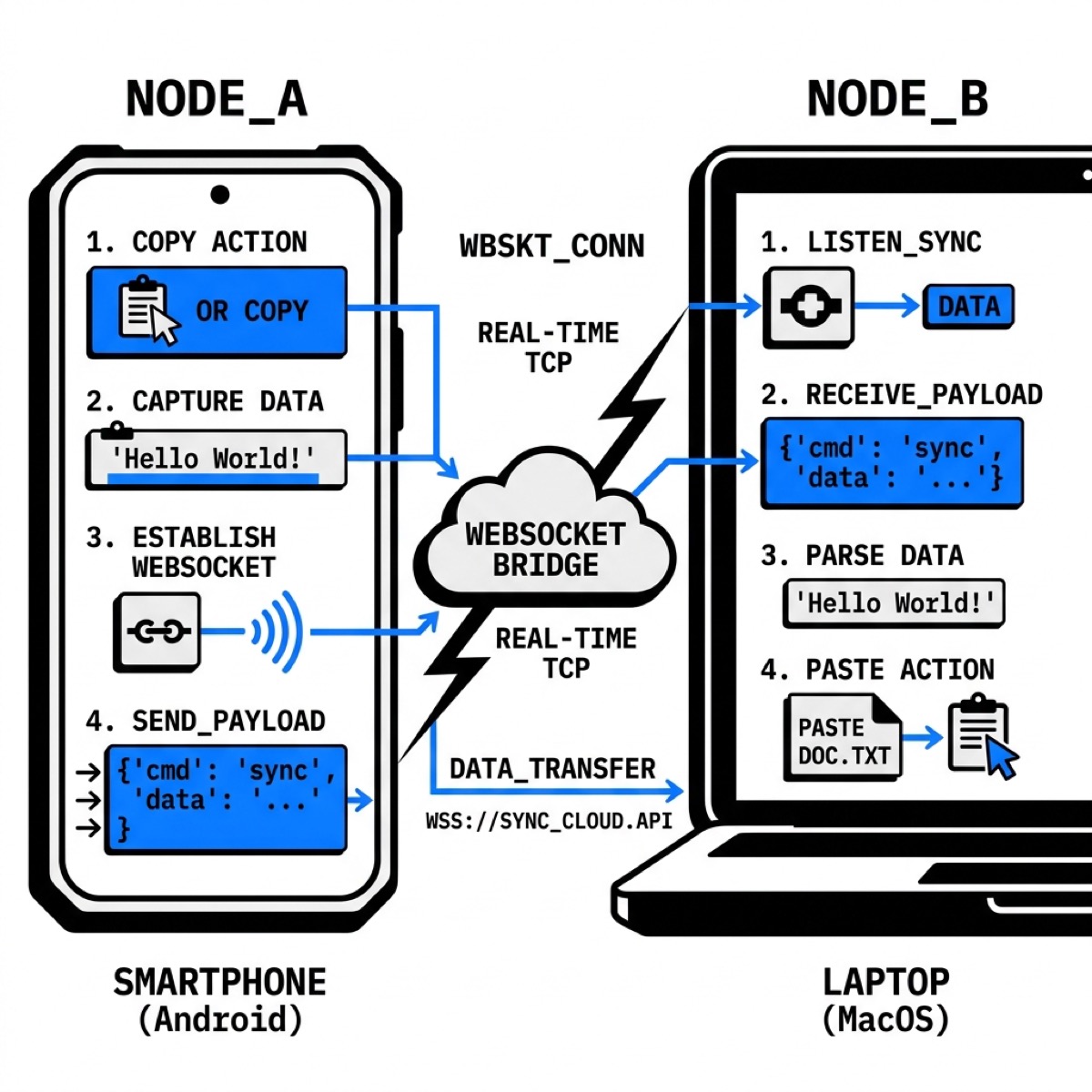 SyncClip Cross Device Clipboard Workflow Diagram